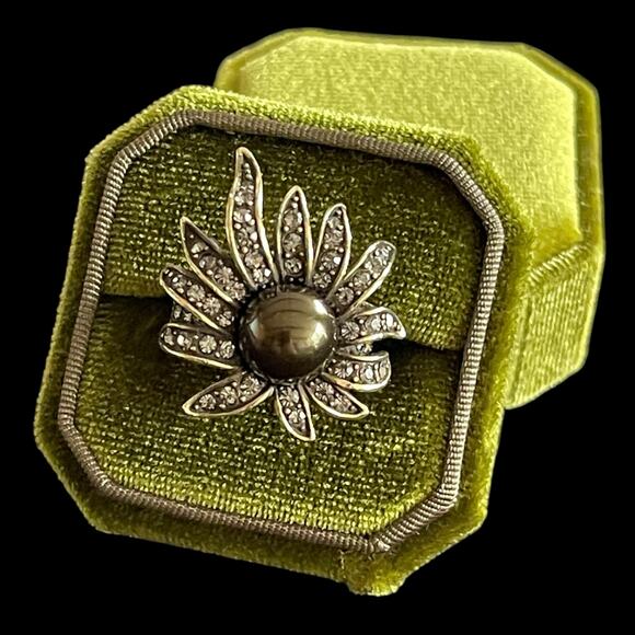 Heidi Daus Ring Sublime Star Size 7 Signed Faux Black Pearl Swarovski Crystal - Picture 1 of 7